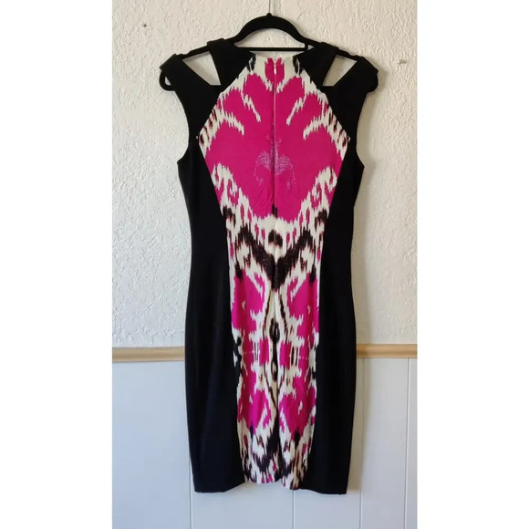 Cache Fitted Dress Sz 8 Party Cocktail Pink Black Sleeveless Shoulder Cut out - Picture 5 of 8